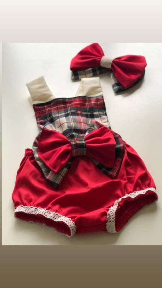 Red Plain Romper And Hair Bow