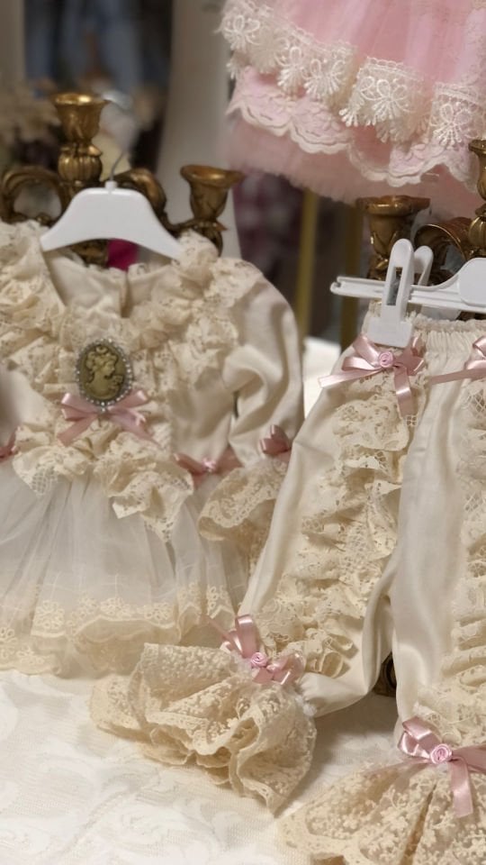 Cream Vintage pants and Blouse and Bonnet