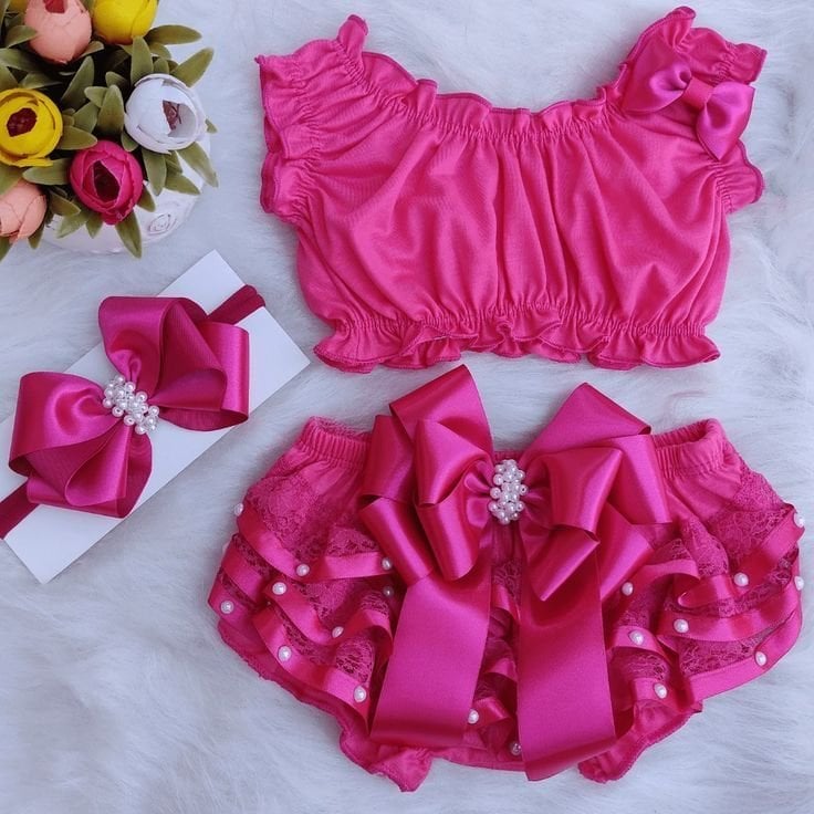 MYD-007 Hot Pink Shorts Blouse HeadBand 1 each 7 pcs