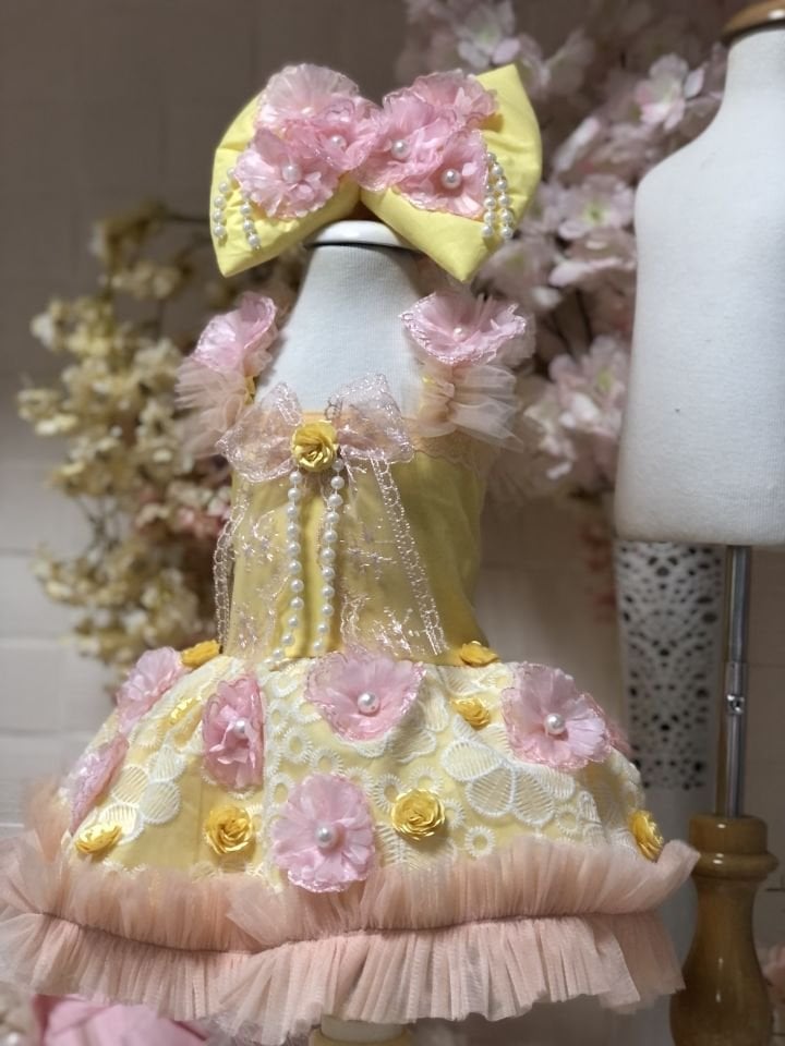Yellow flower dress and bow