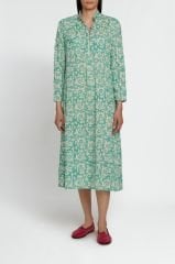 LONG KURTA Arabesque Design Natural Turquoise