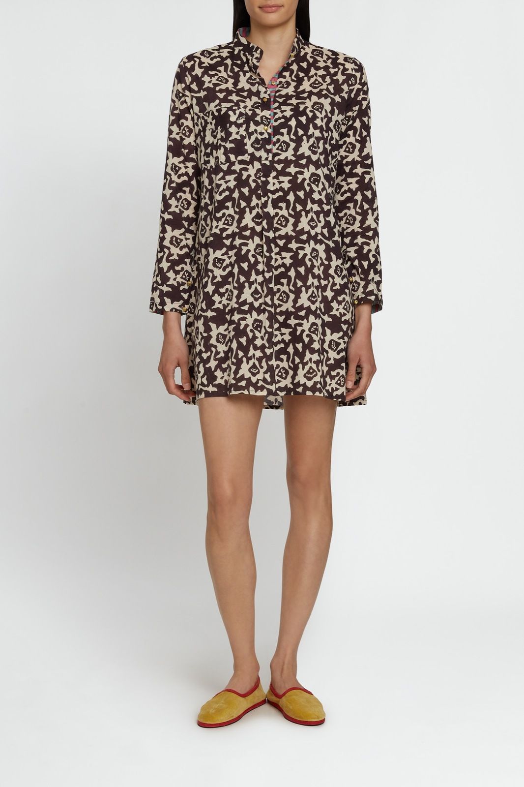 SHORT KURTA Arabesque Design Natural Coffee