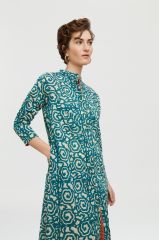 Long Open Kurta Spiral Peacock Natural