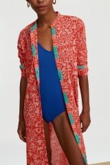 Long Open Kurta Damask Design Red