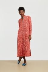 Long Open Kurta Damask Design Red