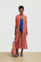 Long Open Kurta Damask Design Red