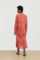 Long Open Kurta Damask Design Red