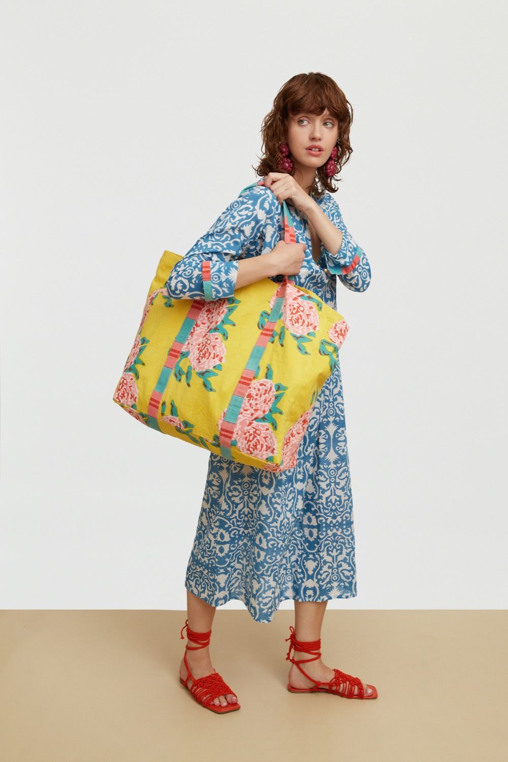 Long Kurta Damask Design White Blue