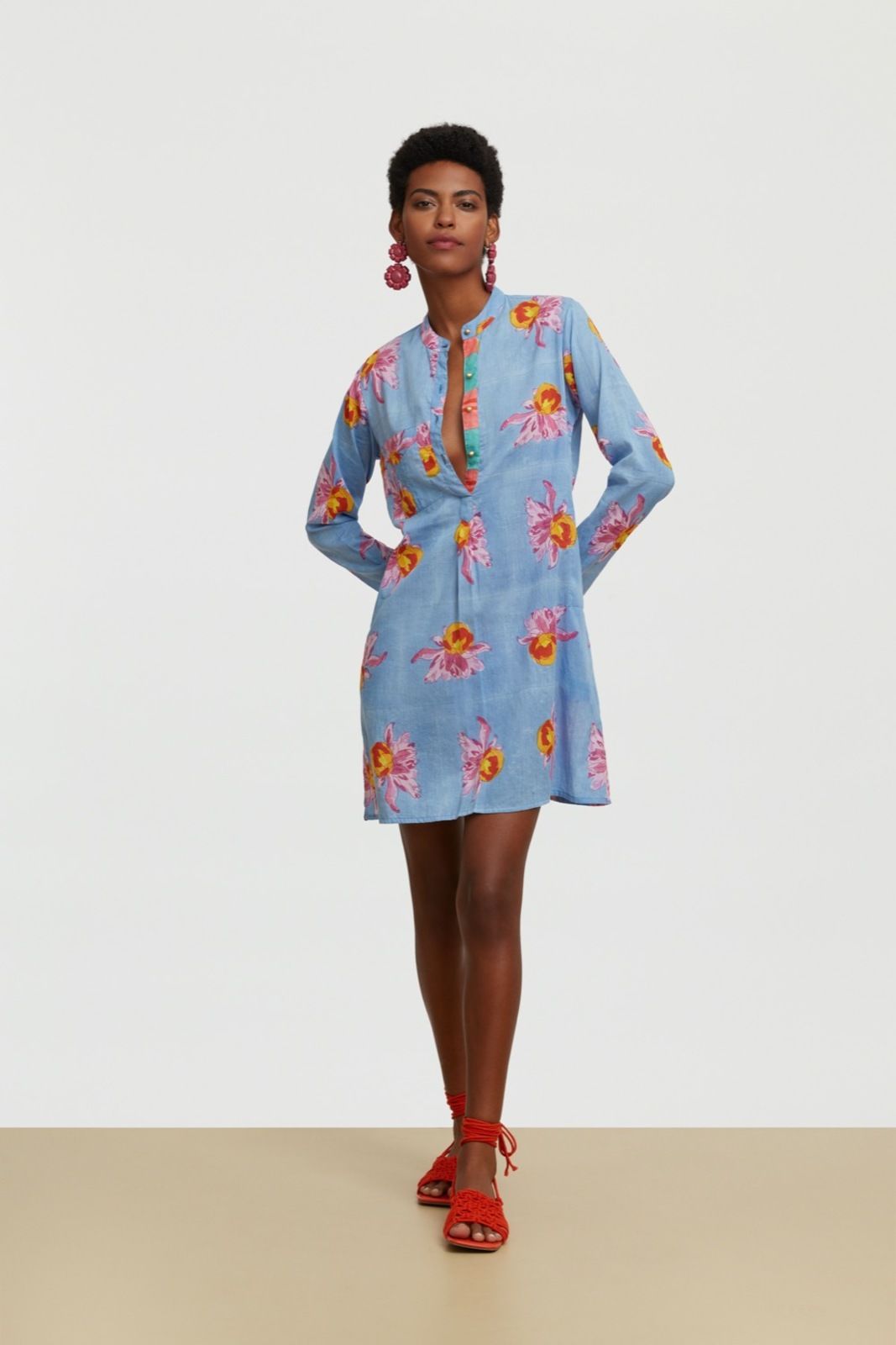 Short Kurta Arabesque Flower Light Blue