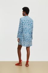 Short Kurta Damask Design White Blue