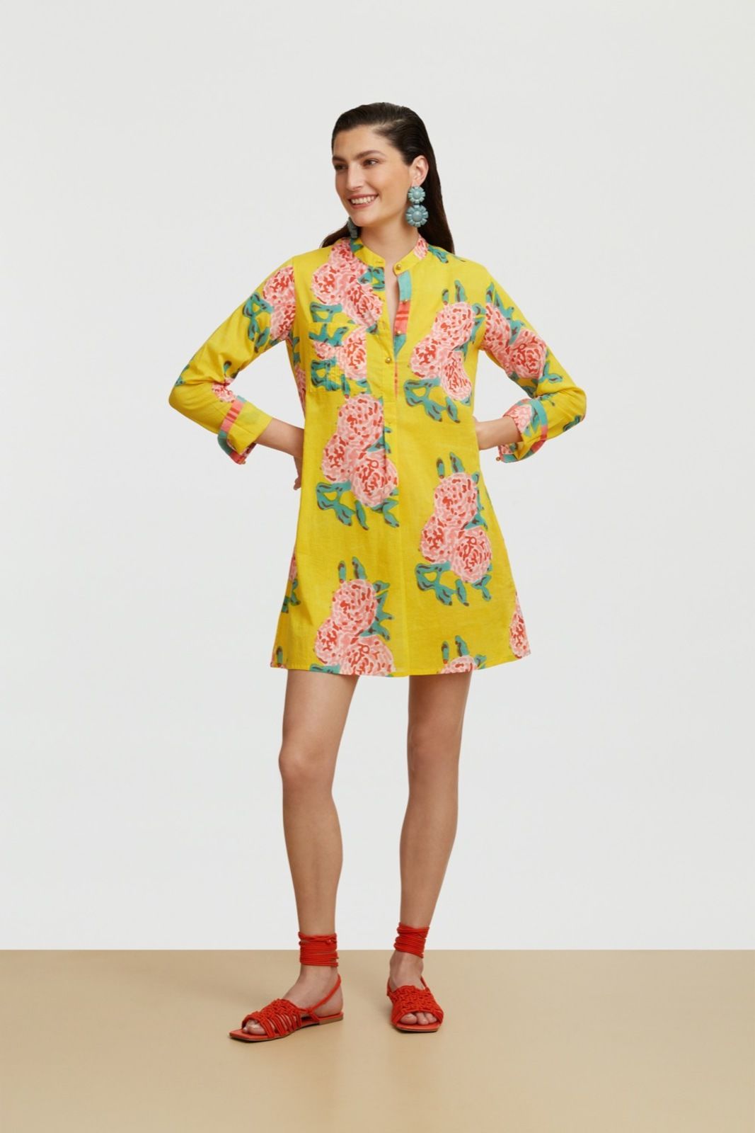 Short Kurta Leopard Flower Yellow