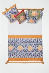 Cotton Cushion Cover 45x45cm Arabesque Corolla Blue Natural