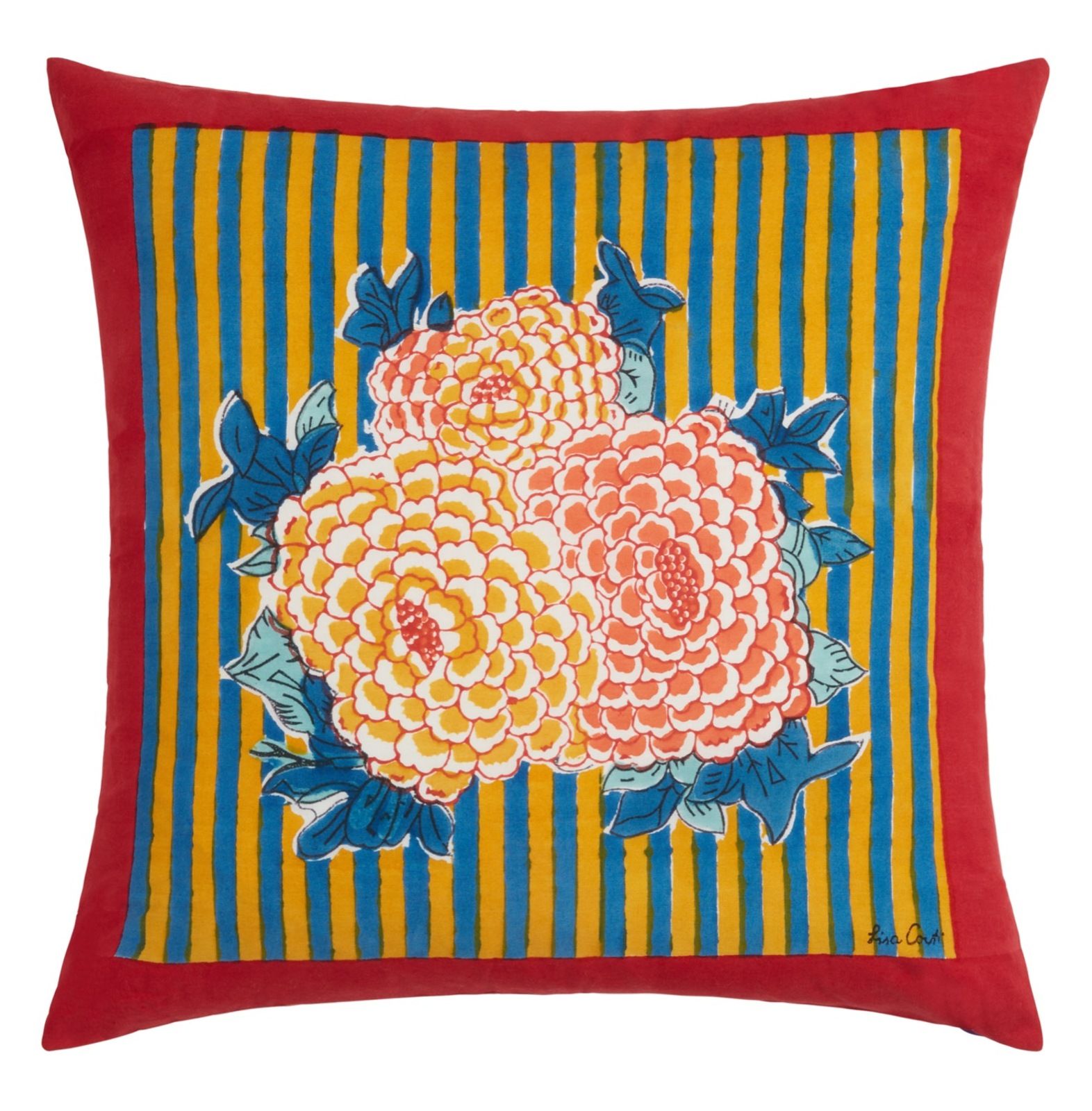 Cotton Cushion Cover 45x45cm Arabesque Corolla Blue Natural