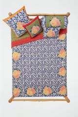 Cotton Cushion Cover 60x60cm Arabesque Corolla Blue Natural