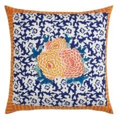 Cotton Cushion Cover 60x60cm Arabesque Corolla Blue Natural