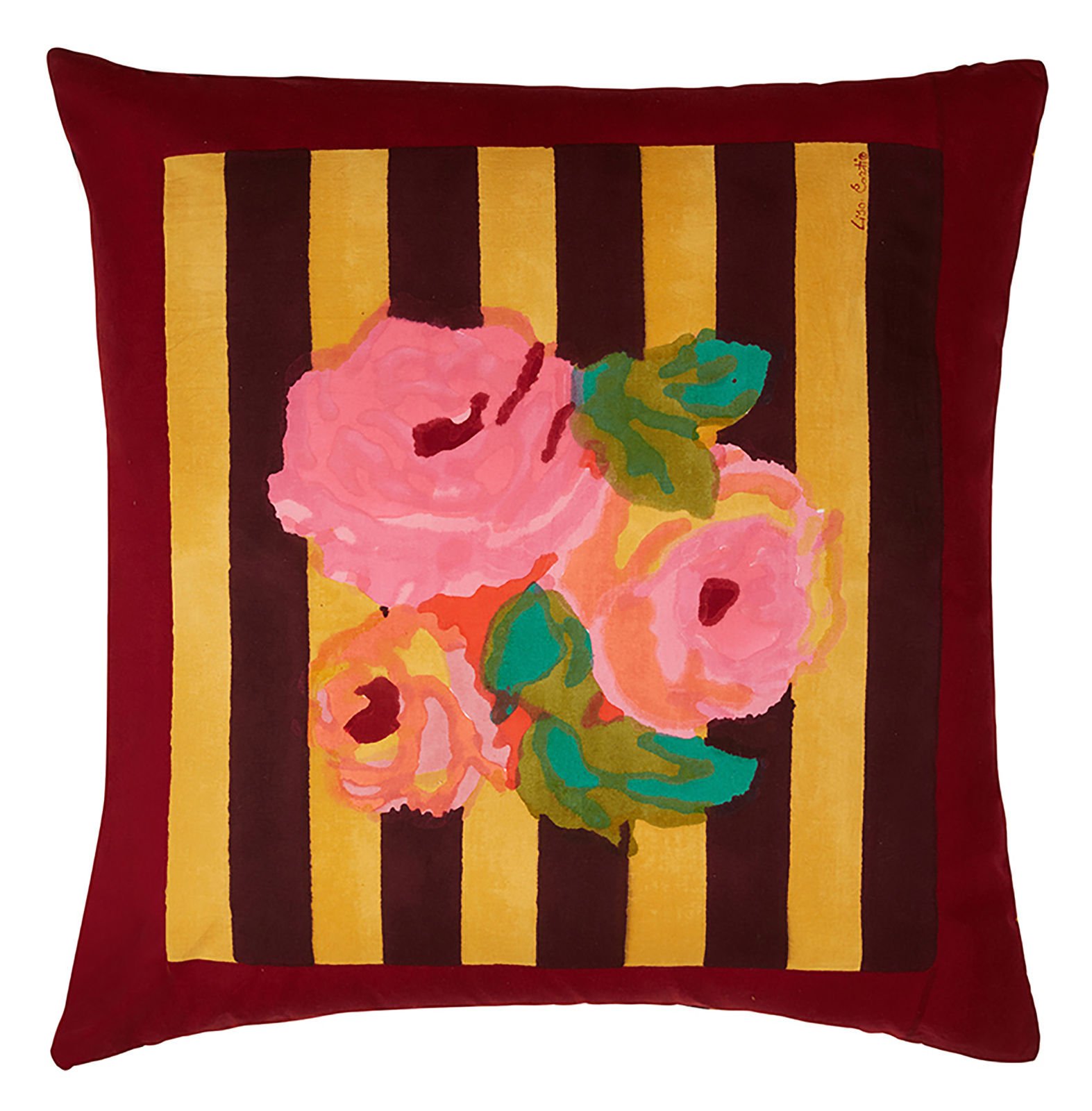 Cotton Cushion Cover 60x60cm Nizam Stripes Mustard Maroon