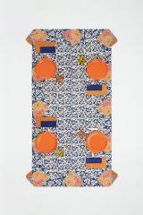 Cotton Cloth 180x350cm Arabesque Corolla Blue Natural