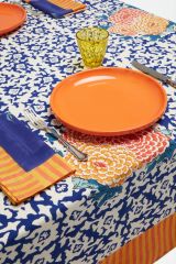 Cotton Cloth 180x350cm Arabesque Corolla Blue Natural