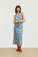 Cheack Dress Damask Design White Blue