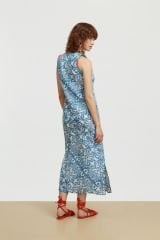 Cheack Dress Damask Design White Blue