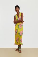 Cheack Dress Leopard Flower Yellow