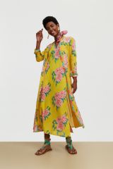 Cheack Dress Leopard Flower Yellow