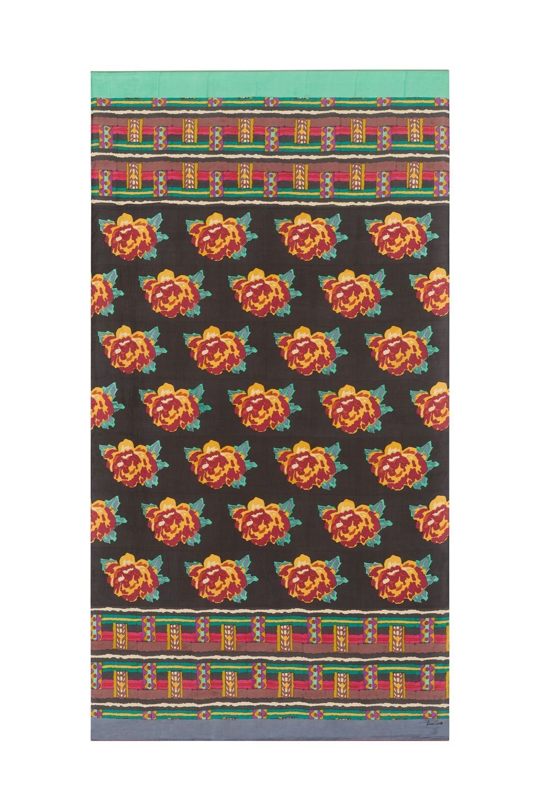 Silk Scarf 100x200cm Tamale Peony Black