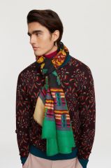 Wool Silk Scarf 100x200cm Tamale Peony Black