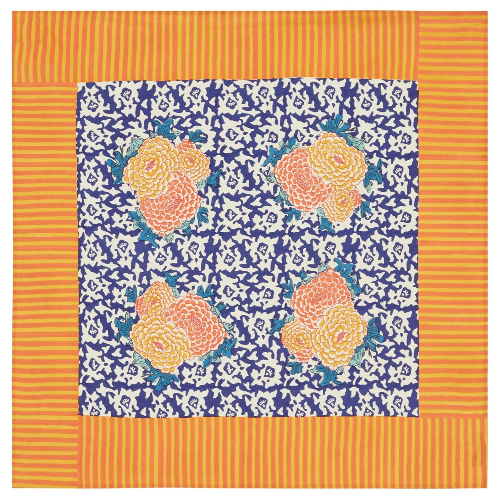 Cotton Cloth 110x110cm Arabesque Corolla Blue Natural