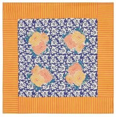Cotton Cloth 110x110cm Arabesque Corolla Blue Natural