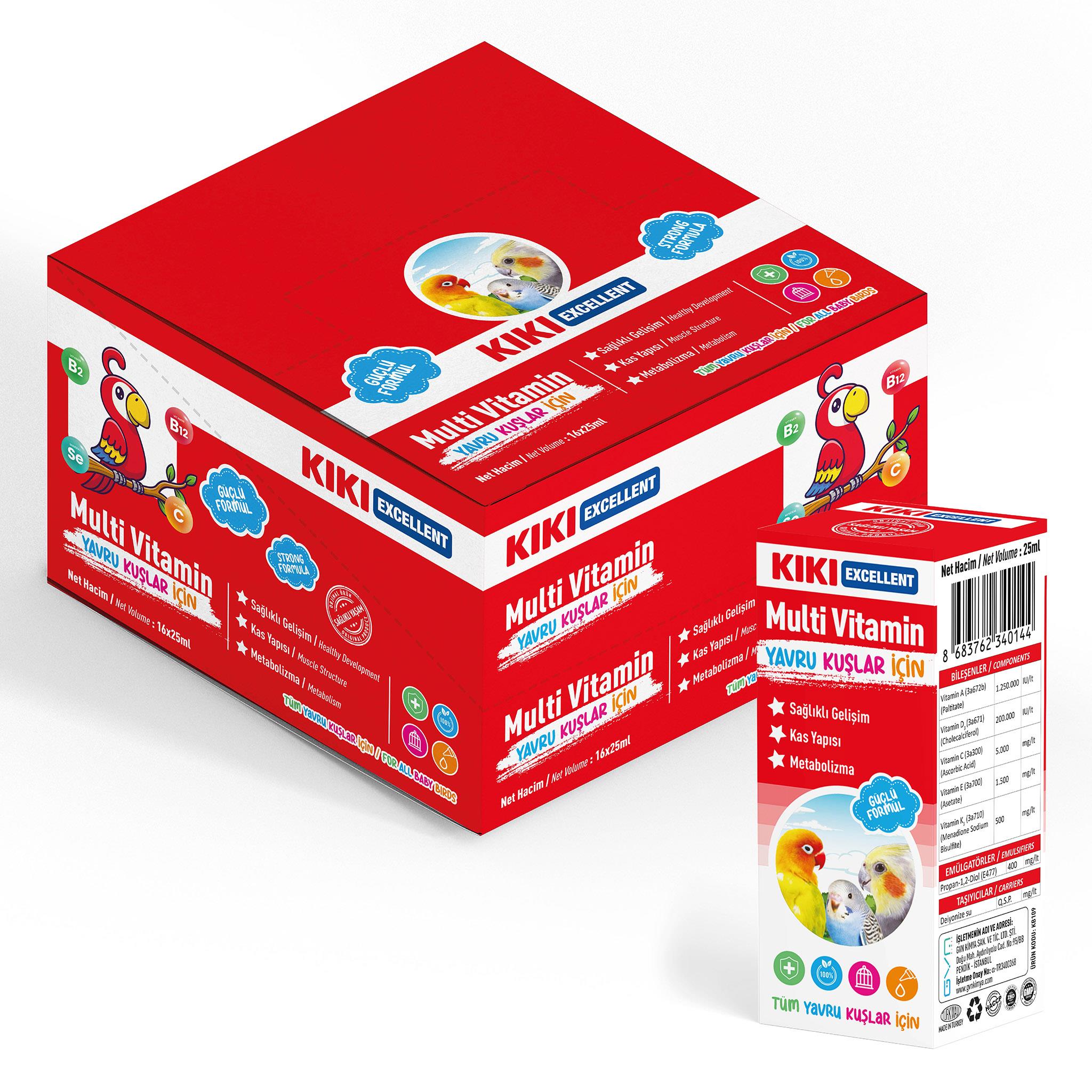 KIKI Excellent Kuş Yavru Kuşlar İçin Multi Vitamin 25 ml. 16 Adet (Kutu)