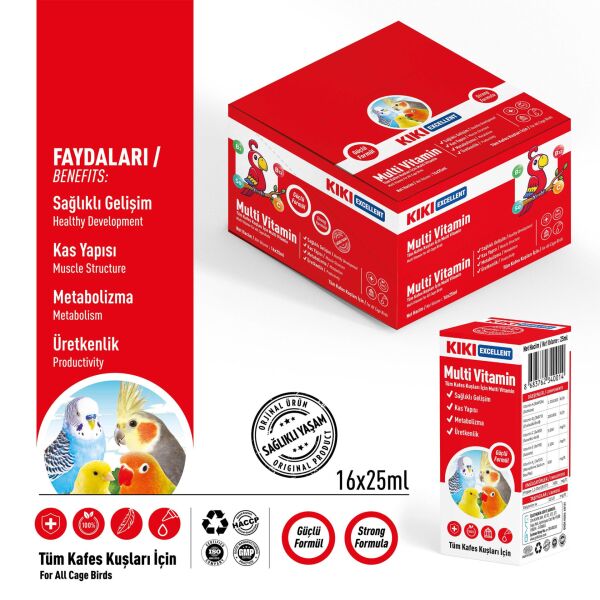 KIKI Excellent Kuş Multi Vitamin 25 ml. 16 Adet (Kutu)