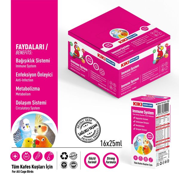 KIKI Excellent Kuş Immune System 25 ml. 16 Adet (Kutu)