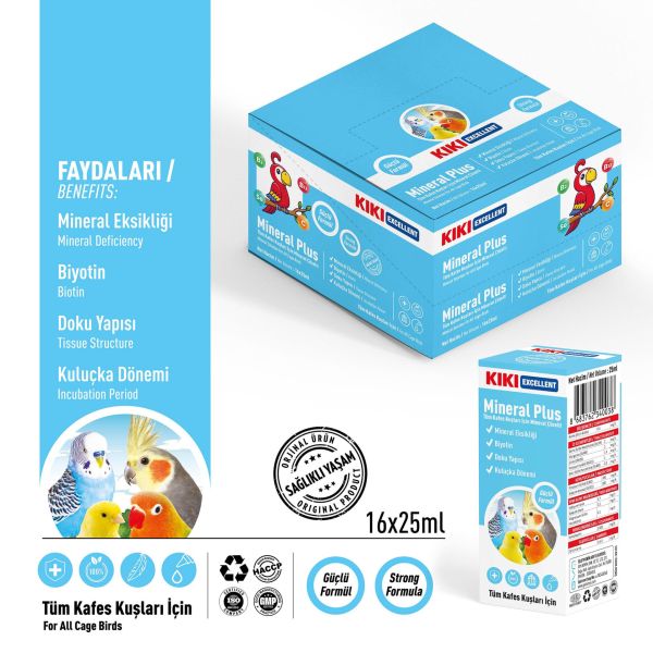 KIKI Excellent Kuş Mineral Plus 25 ml. 16 Adet (Kutu)