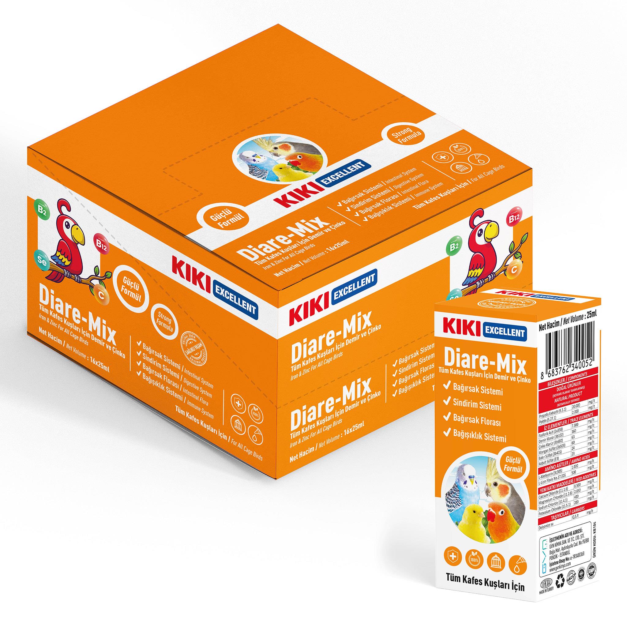 KIKI Excellent Kuş Diare-Mix 25 ml. 16 Adet (Kutu)