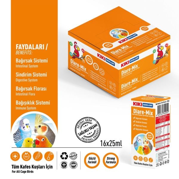 KIKI Excellent Kuş Diare-Mix 25 ml. 16 Adet (Kutu)