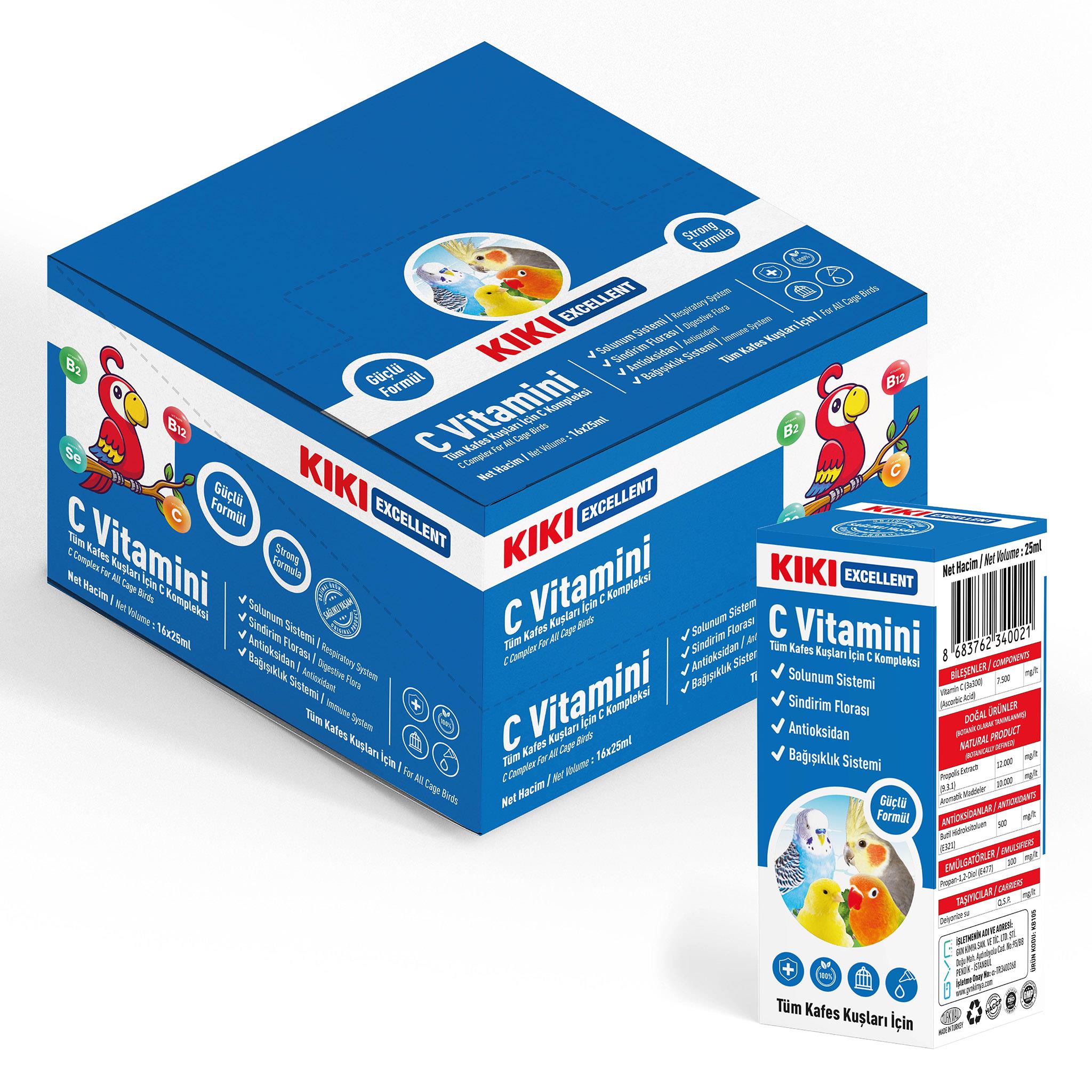 KIKI Excellent Kuş C Vitamini 25 ml. 16 Adet (Kutu)