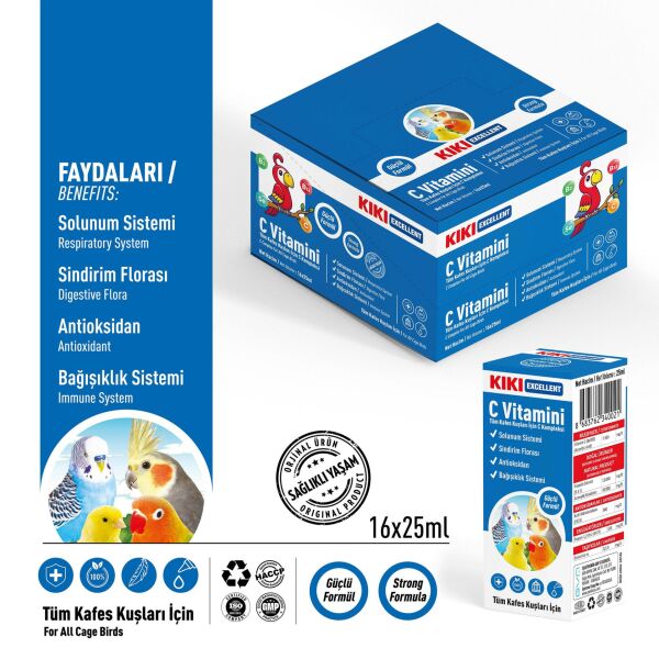 KIKI Excellent Kuş C Vitamini 25 ml. 16 Adet (Kutu)