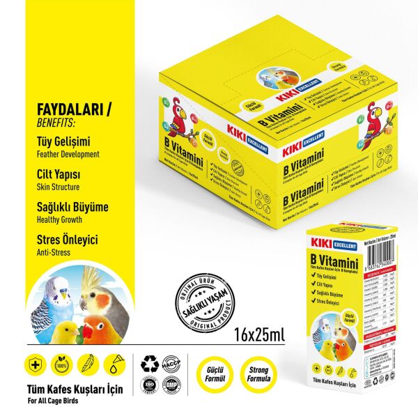 KIKI Excellent Kuş B Vitamini 25 ml. 16 Adet (Kutu)