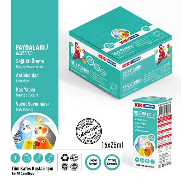 KIKI Excellent Kuş SE-E Vitamini 25 ml. 16 Adet (Kutu)
