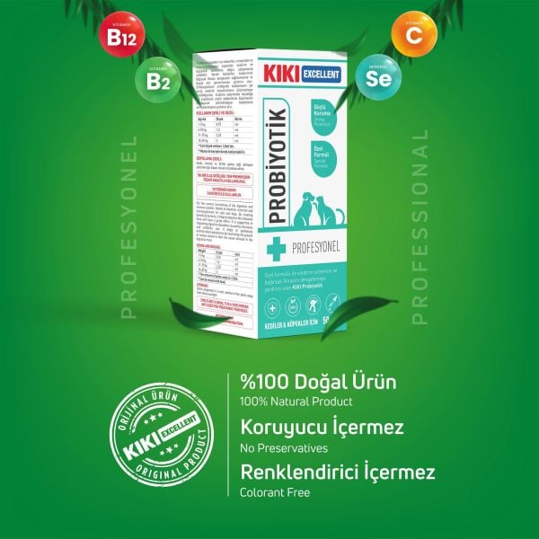 KIKI Excellent Kedi & Köpek Probiyotik Şurup 50 ml. 8 Adet (Kutu)