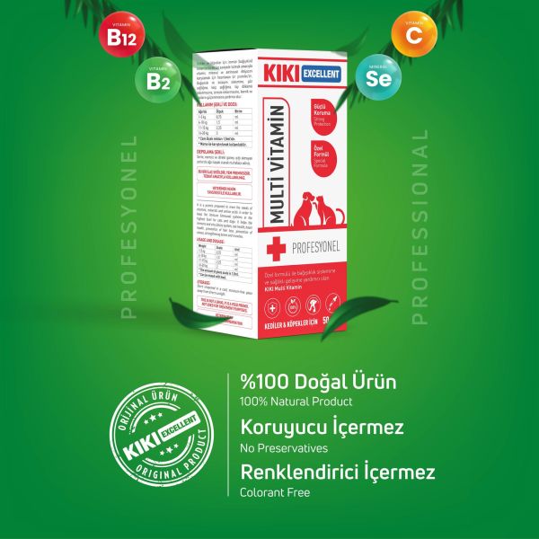KIKI Excellent Kedi & Köpek Multi Vitamin Şurup 50 ml. 8 Adet (Kutu)
