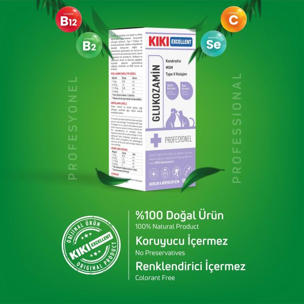 KIKI Excellent Kedi & Köpek Glukozamin & Kondroitin & Type II Kolajen & MSM Şurup 50 ml. 8 Adet (Kutu)