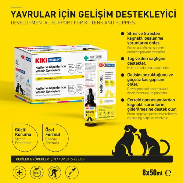 KIKI Excellent Kedi & Köpek Amino-Sol Şurup 50 ml. 8 Adet (Kutu)