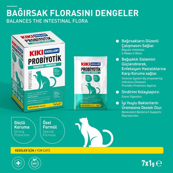 KIKI Excellent Kedi Probiyotik & Prebiyotik Saşe 1 gr. 7 Adet (Kutu)