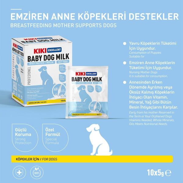 KIKI Excellent Köpek Süt Tozu Saşe (Whey Protein & İnulin) 5 gr. 10 Adet (Kutu)