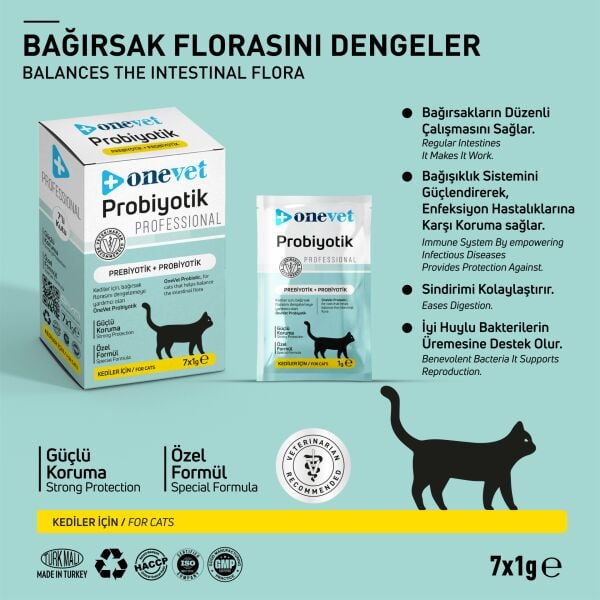 OneVet Kedi Probiyotik & Prebiyotik Saşe 1 gr. 7 Adet (Kutu)