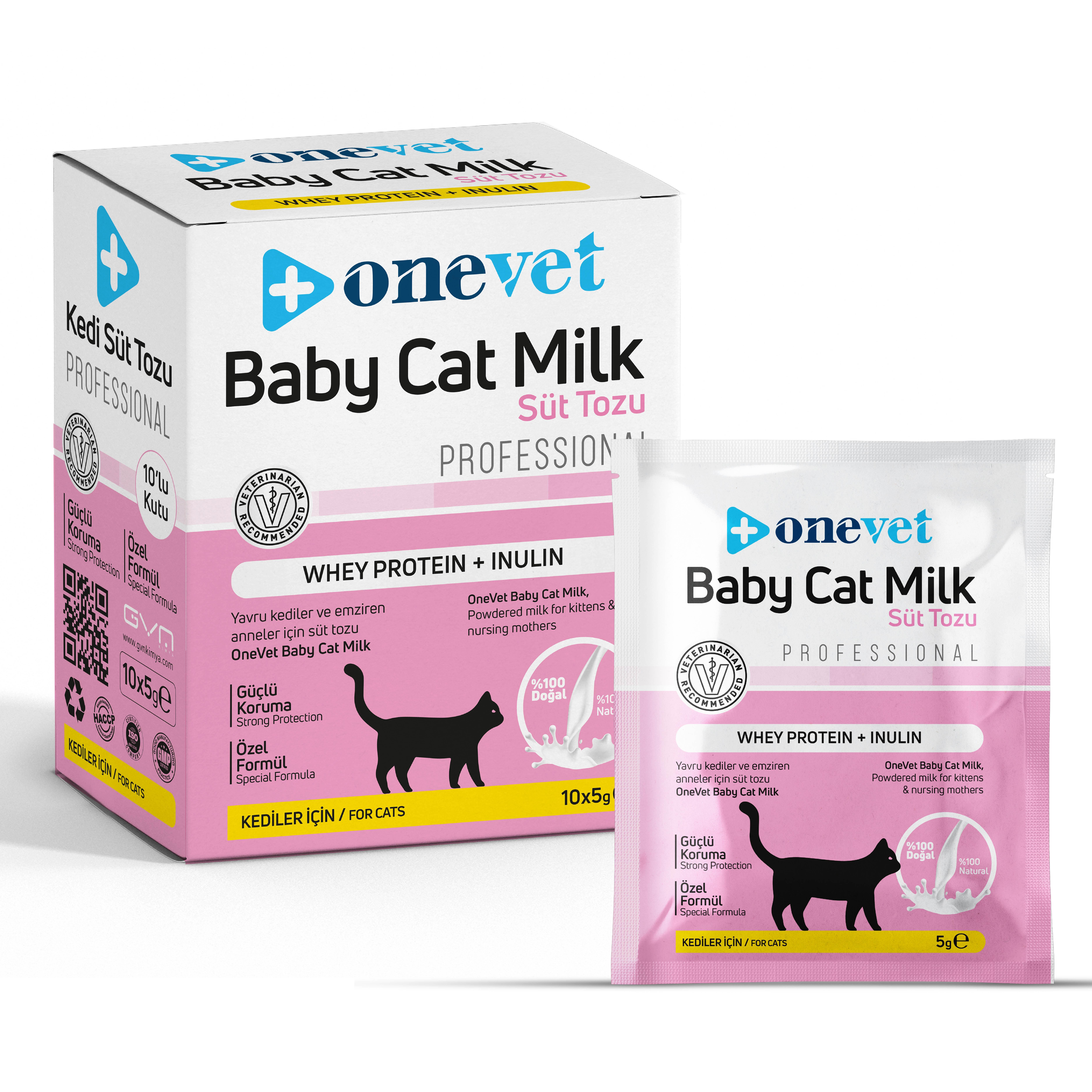 OneVet Kedi Süt Tozu Saşe (Whey Protein & İnulin) 5 gr. 10 Adet (Kutu)