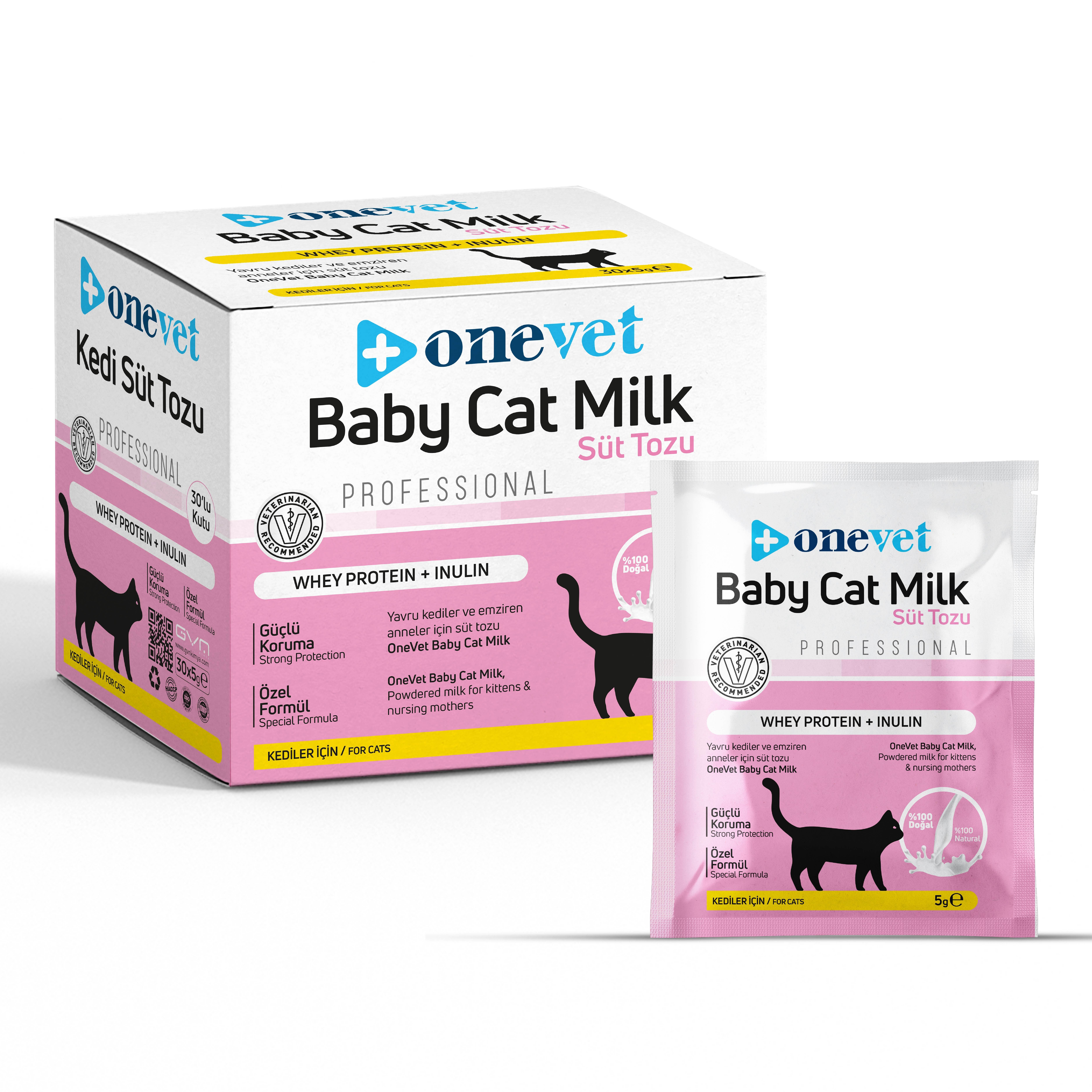 OneVet Kedi Süt Tozu Saşe (Whey Protein & İnulin) 5 gr. 30 Adet (Kutu)