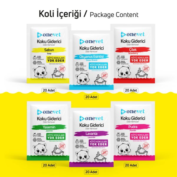OneVet Kedi Koku Giderici 20'li 6 Model 25 gr. 120 Adet (Kutu)